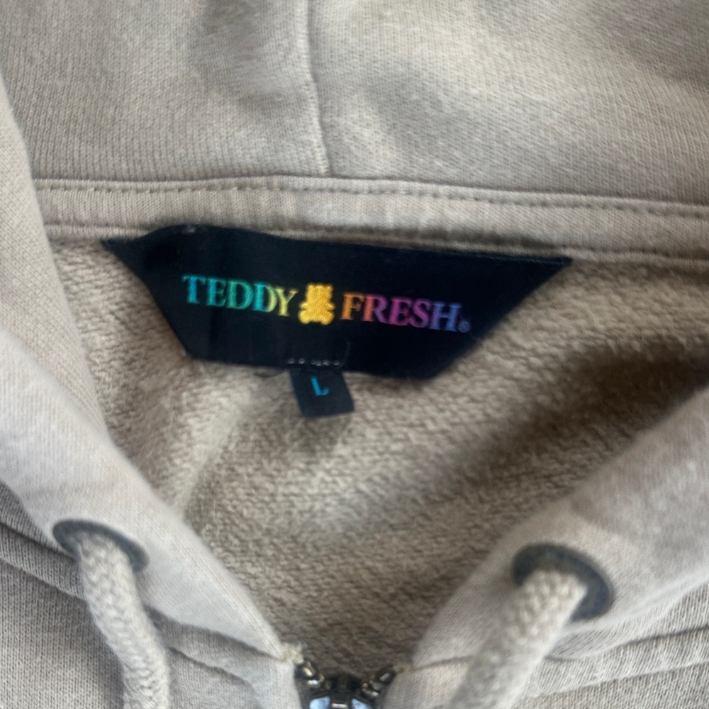 Teddy Fresh Tan Hoodie with Bear Ears Zip Up Beige Mens Unisex Size Large - Picture 4 of 9